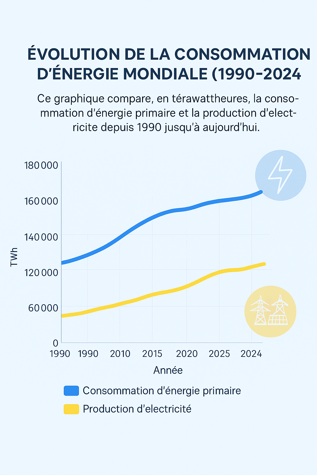 Infographie IA — Graphique 1 : Évolution de la consommation d'énergie mondiale.